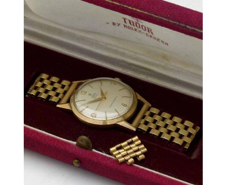 Tudor Royal 9ct gold man's wristwatch, circa 1964, cream dial, arabic and baton gilt numerals, dagger hands, centre seconds, 