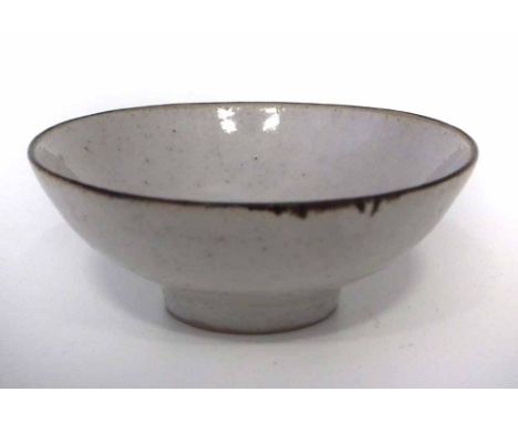 Lucie Rie (1902 - 1995) miniature shallow studio pottery bowl, monogram to base, 7cm diameter.  Artists` Resale Right (droit 