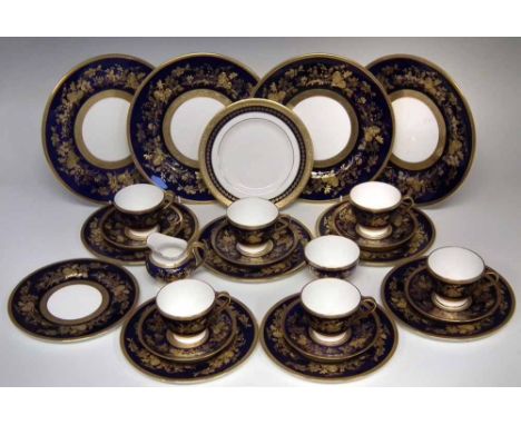 Minton Atholl pattern tea service, to include six cups and saucers, seven side plates, four 27cm plates, cream jug, and sugar