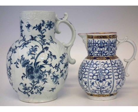 Worcester 'Dutch' jug circa 1760, painted with Cabbage Leaf Floral pattern in underglaze blue, also a Worcester mask jug pain