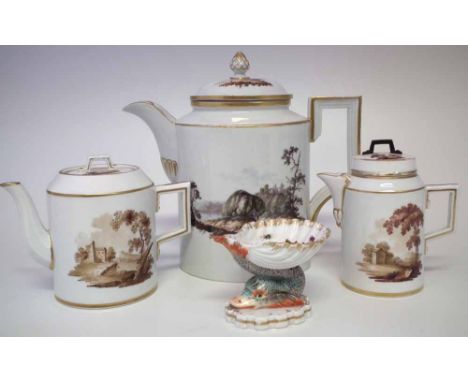 Furstenberg coffee pot circa 1800, also a Gotha teapot and lidded jug, all painted with landscapes, together with a Berlin sa