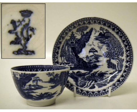 Rare English porcelain Lion Marked teabowl and saucer circa 1800, possibly Newhall or linked to the factory, with unusual pri