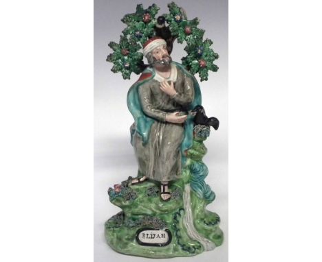 Walton pearlware Staffordshire pottery figure of Elijah circa 1830, moulded mark to reverse of base. 28cm high     Condition 