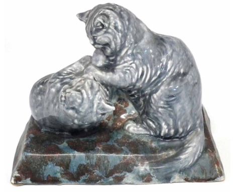 Stella R. Crofts (1898-1964) 'Blue Persian Kittens', artist's exhibition paper labels to base, 13cm high.    Artists' Resale 