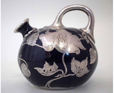 Lenox silver mounted decanter, with monogrammed cartouche on cobalt blue ground, printed mark to base, 14cm high     Conditio