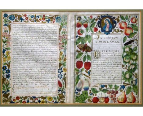Illuminated Manuscript, 17th century, admitting James Venturenum as Doctor of Law in the University of Padua, four pages of t