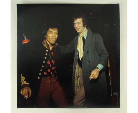 JIMI HENDRIX and ERIC CLAPTON, on the stairs of the Speakeasy club in Margaret St. in London in 1967, the only time they were
