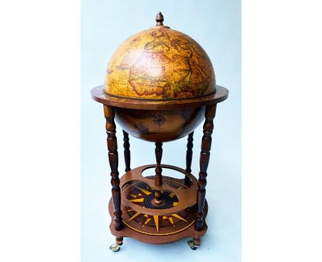 GLOBE COCKTAIL CABINET, in the form of an antique terrestrial globe on stand, 90cm H. 