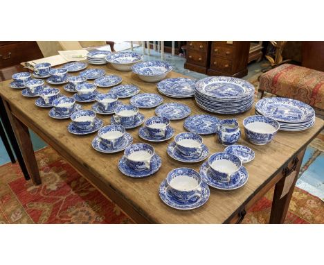 COPELAND/SPODE BLUE AND WHITE PART DINNER SERVICE, Italian pattern, comprising twelve dinner plates, seven side plates, nine 