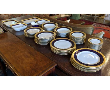 DINNER SERVICE, Rosenthal Germany, prima Donna 2315 cobalt blue rim with gold trim comprising twelve large dinner plates, fou