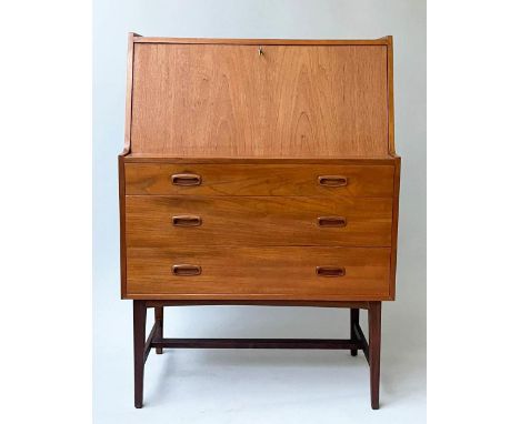 BUREAU, 1960s walnut with fall front writing surface and three drawers, 106cm H x 76cm W x 41cm D. 