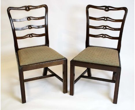DINING CHAIRS, 91cm H x 52cm, a set of twelve, Georgian style, ladder backs with green patterned drop in seats. (12) 