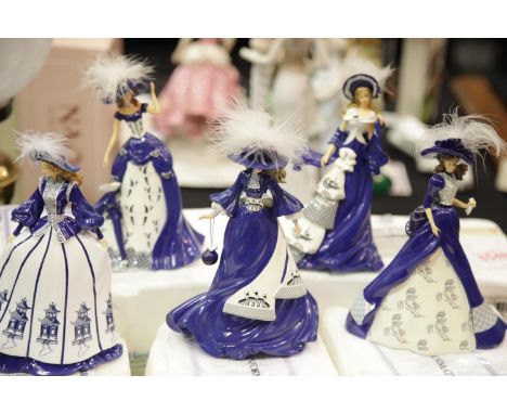 Five blue willow collection ceramic ladies with certificates, P&amp;P Group 3 (£25+VAT for the first lot and £5+VAT for subse
