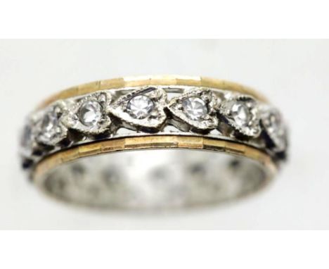 9ct gold full eternity ring with diamonds in heart shaped settings. Size K/L.  3.2g. P&amp;P group 1 (£14 for the first lot a