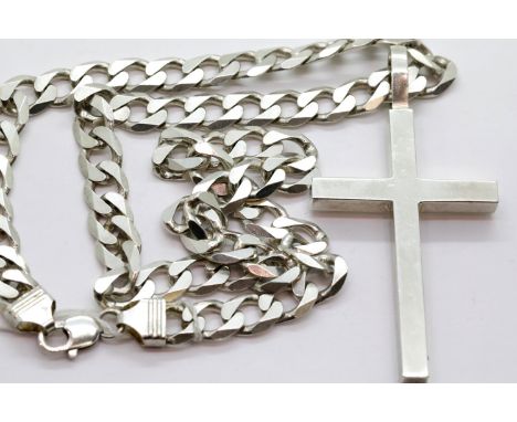 Sterling silver solid vintage 1973 Priests cross on heavy sterling silver curb chain, both pieces fully hallmarked. Approxima