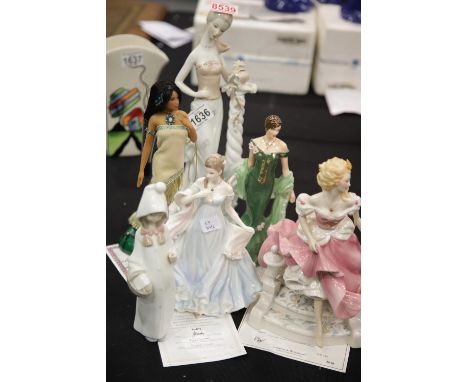 Five ceramic figurines including Coalport, Franklin Mint and Royal Worcester. P&amp;P Group 3 (£25+VAT for the first lot and 