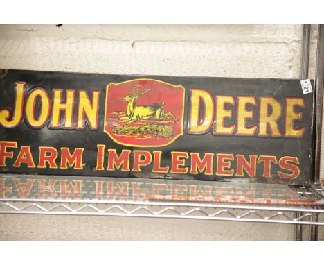 John Deere enamel sign, L: 90 cm. P&amp;P Group 2 (£18+VAT for the first lot and £3+VAT for subsequent lots) 