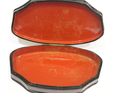 A Russian painted and lacquered trinket box, L: 20 cm. P&amp;P Group 1 (£14+VAT for the first lot and £1+VAT for subsequent l