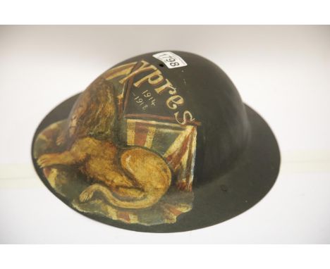 WWI type relic helmet with a post war commemorative painting. P&amp;P Group 2 (£18+VAT for the first lot and £3+VAT for subse