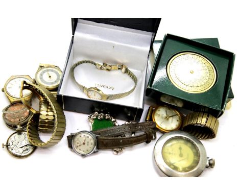 Mixed vintage ladies and gents wristwatches including Accurist, Everite etc and an Ingersoll Triumph pocket watch with outer 