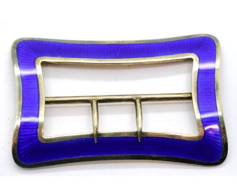 Edwardian 1910 sterling silver gilt and blue guilloche enamel belt buckle by Deakin &amp; Francis. P&amp;P Group 1 (£14+VAT f