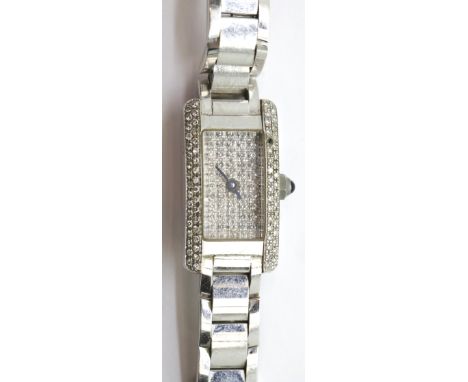 Italian 14ct white gold ladies quartz wristwatch with a diamond set dial and bezel and sapphire set crown, 43.9g (requires ba