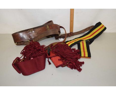 Quantity of military belts to include sam brown leather belt and strap, Royal Norfolk Regiment Stable belt, Victorian/Edwardi