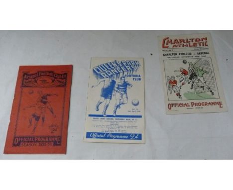 FOOTBALL. &nbsp;Official Programmes, Arsenal v Preston North End, 1935; Queens Park Rangers v Clapton Orient, 1938 &amp; Char
