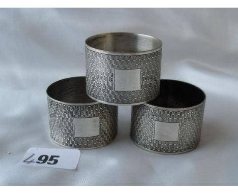 Set three heavy engine turned napkin rings Sheff 1938  by EV  60g        