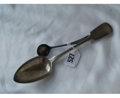 Exeter – fiddle pattern table spoon 1842 by JS also  Exeter oe pattern cream ladle     