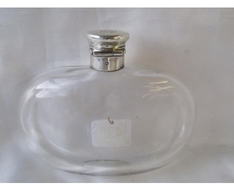 Victorian glass kidney shaped flask with hinged cover  5.5” wide Lon         