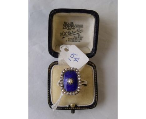 9ct blue enamel & pearl ring 'S'     