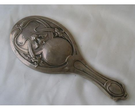 Art nouveau hand mirror embossed with flowers  10” Chester 1905 by WM      