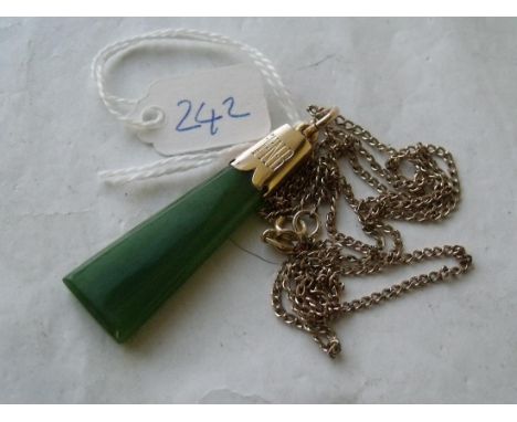 Nephrite gold mounted pendant on 9ct chain  9g   