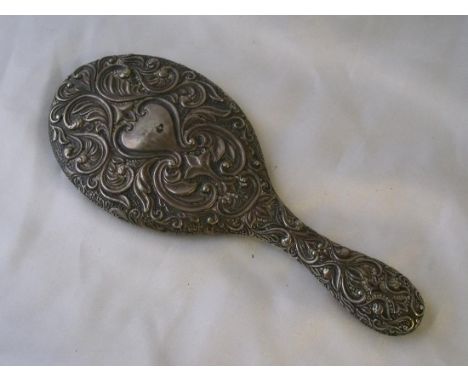 Hand mirror with embossed foliate back 10” long   