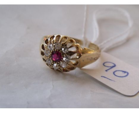 18ct ruby & diamond cluster ring Birm 1912   