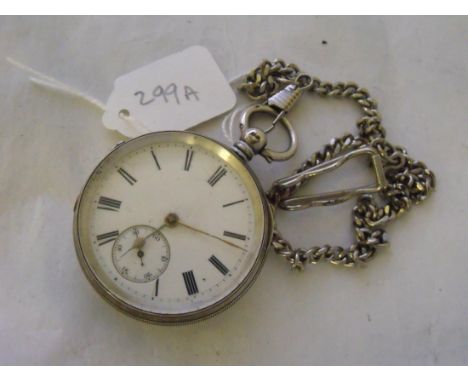 Gents silver cased pocket watch on metal chain   