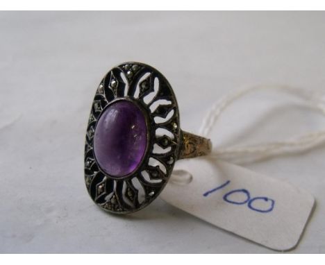 Silver marcasite purple stone ring     