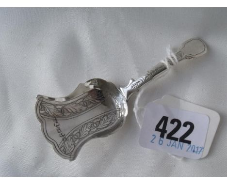 Georgian caddy spoon bell shaped bowl with wriggle  work Birm 1820 by IB  9g      