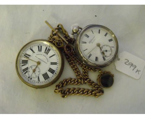 Gents Benson silver cased pocket watch a metal  example and metal chain      