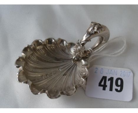 Early Victorian caddy spoon with scalloped bowl Birm   1860 by GU  12g       