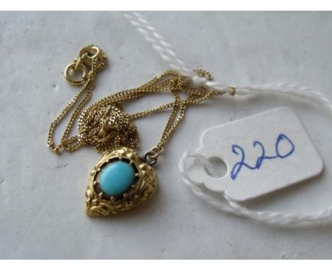 Gold & turquoise heart pendant on chain 2.5g   