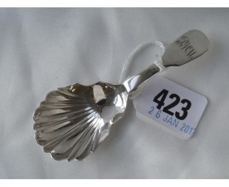 Dublin – fiddle pattern caddy spoon with fluted bowl  1833 by WC        