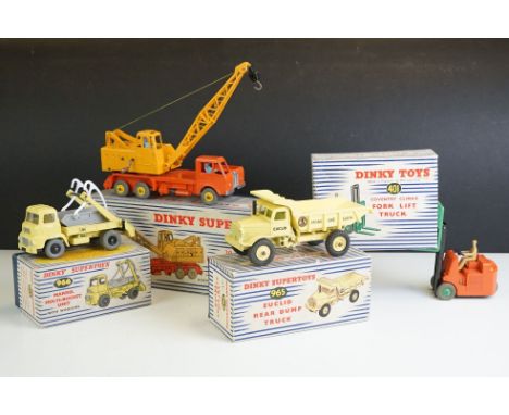 Four boxed Dinky Supertoys commercial diecast models to include 972 20 Ton Lorry Mounted Crane Coles, 401 Coventry Climax For