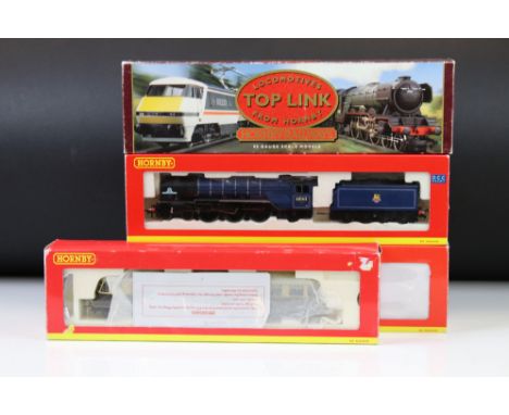 Four boxed Hornby OO gauge locomotives to include R2340 BR 4-6-2 Class A4 Golden Plover, Top Link R310 BR 4-6-2 Battle of Bri