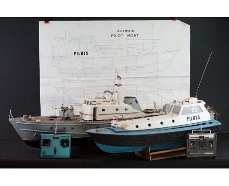 Radio Control - A Lesro Models R/C Pilot Boat painted wooden model with Futaba controller, instructions and wooden stand; tog