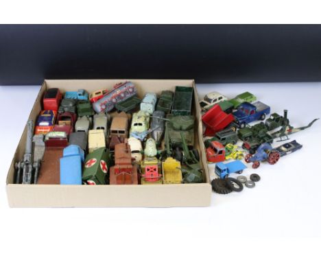 Around 45 mostly mid 20th C play worn diecast models to include Dinky, Corgi, Crescent and Matchbox examples, featuring Dinky