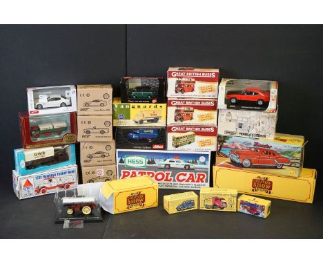 23 Boxed diecast and plastic models to include Hess Patrol Car, Minister Delux in black, 4 x Shell James Bond 007, 2 x Matchb