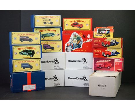 18 Boxed diecast &amp; tin plate models to include 9 x Matchbox, 4 x Mattel Reward Center, Clockwork Motorcycle (China) etc 