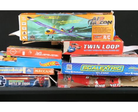 Boxed Heng Long Air Falcon Radio Control Plane (appearing complete with instructions) along with 5 x Slot Car sets featuring 